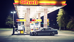 Night cars gas station