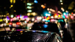 Night cars traffic bokeh water drops