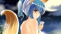 Night cats blue hair brown eyes nekomimi tails boobs hentai