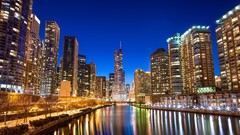 Night Chicago cities rivers cityscapes