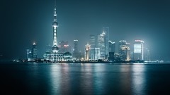 Night City Lights Shanghai buildings cityscapes