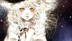 Night close-up hats faces bows blondes long hair sparkles 