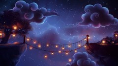 Night clouds abstract Bridges animated cartoonish