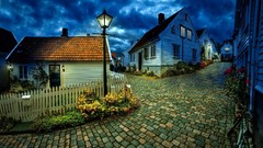 Night clouds houses streets skies HDR Photography artistic 