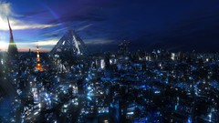 Night clouds Japan guilty crown cityscapes digital art skyscapes