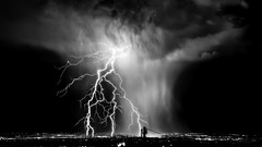 Night clouds Lightning storm monochrome cities skies