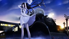 Night clouds moon Anime hats gloves elbows long hair anime 