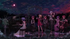 Night clouds moon chairs Shoes wings Plants piano crystals 