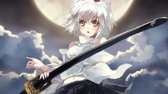 Night clouds moon weapons Katana hats navel white hair Swords 