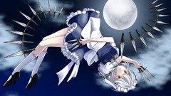 Night clouds moon weapons Shoes dress socks Knives flying white 