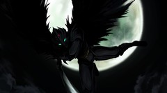 Night clouds moon weapons wings armor anime girls blue eyes 