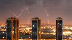 Night clouds storm lighting Apartments cities cityscapes