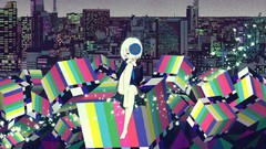 Night cubes cities anime girls original characters test pattern 