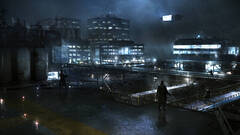 night cyberpunk rain futuristic digital art science fiction dark