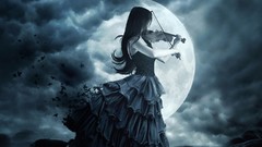Night dark moon woman dress violins