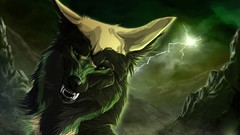 Night dark teeth Wolves green eyes artwork fantasy art
