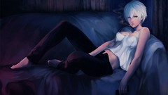Night drawings smoking barefoot anime girls short hair zero 
