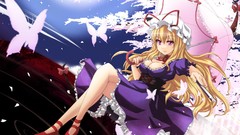Night dress blondes long hair anime girls touhou yakumo yukari 