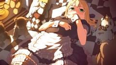 Night dress saber blondes blush anime girls green eyes maids 