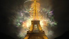 Night Eiffel Tower Paris fireworks cityscapes