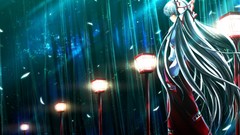 Night feathers white hair long hair pink eyes fujiwara no mokou 