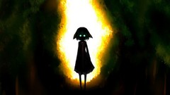 Night fire dark dress silhouettes outdoors anime girls green 