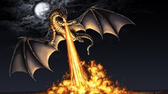 Night fire moon Dragons fantasy art