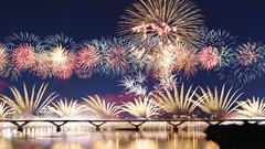 Night fireworks Bridges cityscapes