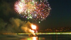 Night fireworks city skyline