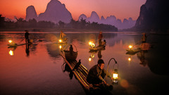 Night fishing fishermen