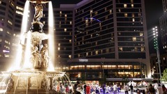 Night fountain buildings