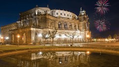 Night germany Dresden fireworks reflections buildings bing 
