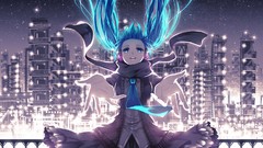 Night headphones dress blue hair anime girls blue eyes hatsune 