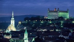 Night hills lights buildings cityscapes capital churches 