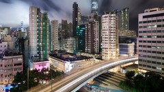 Night Hong Kong buildings urban cityscapes