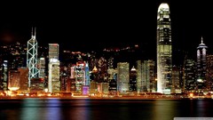 Night Hong Kong cities cityscapes