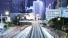 Night Hong Kong roads Bridges buildings urban cityscapes