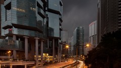 Night Hong Kong roads buildings urban cityscapes