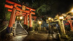 Night Japan cemetery Kyoto shrine stairways torii torii gate