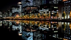Night Japan Tokyo reflections buildings urban cityscapes
