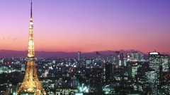 Night Japan tower lighting Tokyo cities
