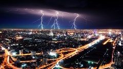 Night Lightning lights storm cities