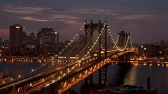 Night lights Bridges cities new york city manhattan bridge 