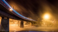Night lights Bridges long exposure trains