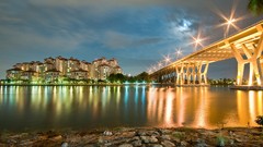 Night lights Bridges reflections cityscapes Highways