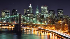 Night lights Bridges USA cities cityscapes new york city