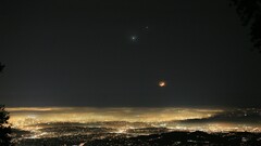 night lights cityscape mist moon landscape sky Venus Jupiter
