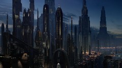 Night lights cityscapes Coruscant artwork skyscapes futuristic 