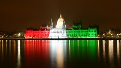 Night lights Flags architecture reflections buildings budapest 