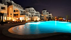 Night lights houses buildings swimming pools